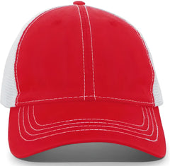 Pacific Headwear V67 Vintage Trucker Mesh Snapback Cap - Red White - Red White / 7’’ - 7 7/8’’