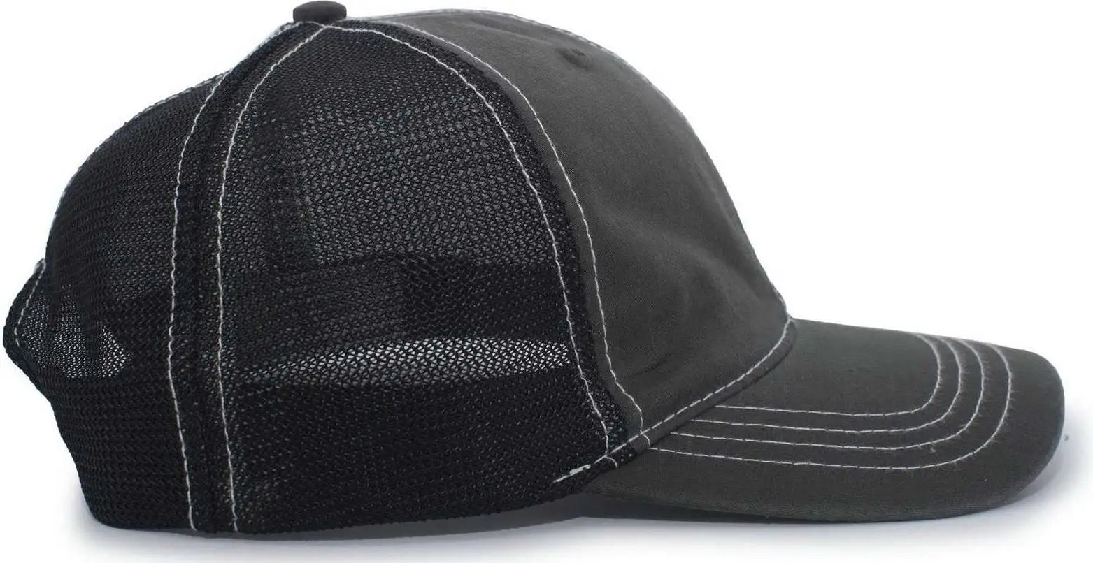 Pacific Headwear V67 Vintage Trucker Snapback Cap - Charcoal Black Charcoal - Charcoal Black Charcoal / 7’’ - 7 7/8’’