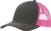 Port Authority C112 Snapback Trucker Cap - Gray Steel Neon Pink - Dark Gray Pink / One Size Fits Most