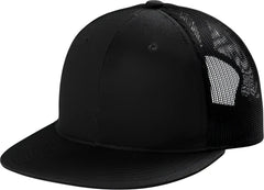 Port Authority C117 Snapback Flat Bill Trucker Cap - Black - Black / Adult OSFM