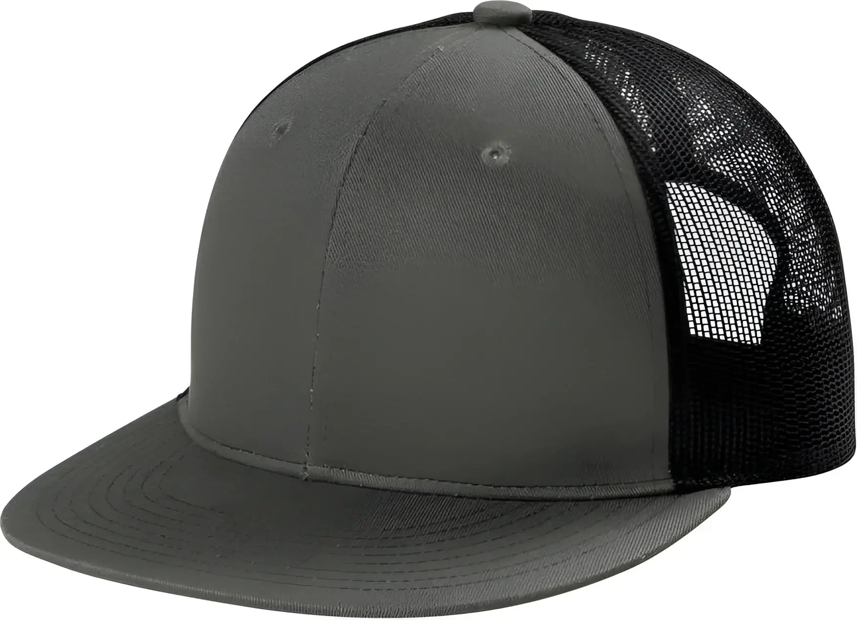 Port Authority C117 Snapback Flat Bill Trucker Cap - Grey Steel Black - Dark Gray Black / Adult OSFM