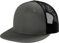 Port Authority C117 Snapback Flat Bill Trucker Cap - Grey Steel Black - Dark Gray Black / Adult OSFM