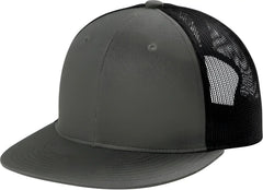 Port Authority C117 Snapback Flat Bill Trucker Cap - Grey Steel Black - Dark Gray Black / Adult OSFM