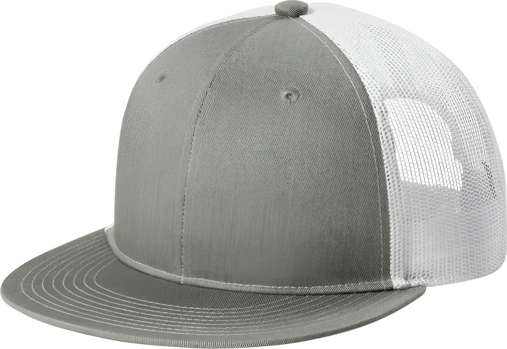 Port Authority C117 Snapback Flat Bill Trucker Cap - Heather Grey White - Gray White / Adult OSFM
