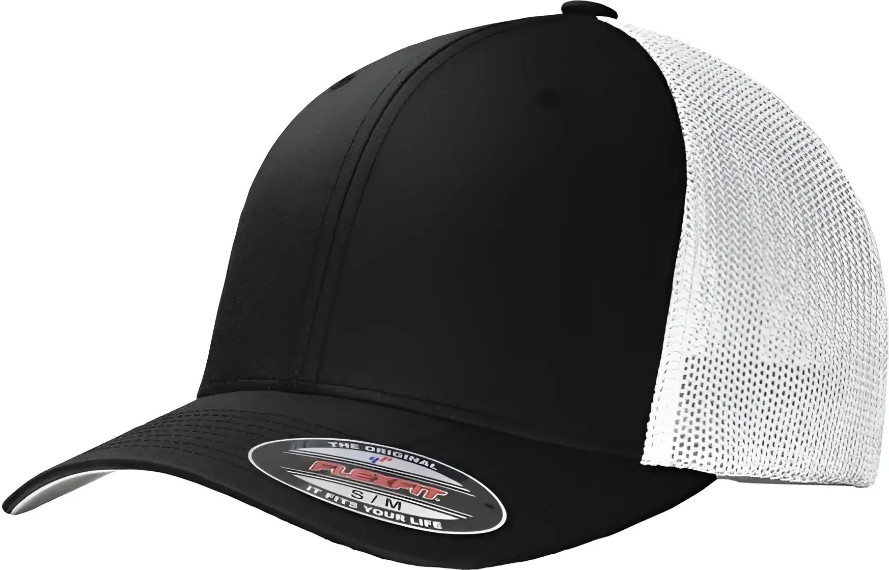 Port Authority C812 Flexfit Mesh Back Cap - Black White - Black White / 7’’ - 7 3/8’’