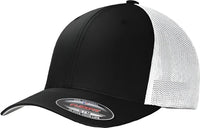 Port Authority C812 Flexfit Mesh Back Cap - Black White - Black White / 7’’ - 7 3/8’’