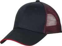 Port Authority C818 Double Mesh Snapback Sandwich Bill Cap - Black Red - Black Red / 7’’ - 7 3/8’’