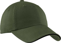Port Authority C830 Sandwich Bill Cap with Striped Closure - Olive Black - Olive Black / One Size Fits Most