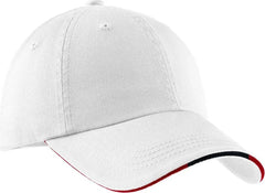 Port Authority C830 Sandwich Bill Cap with Striped Closure - White Classic Navy Red - White Navy Red / One Size Fits