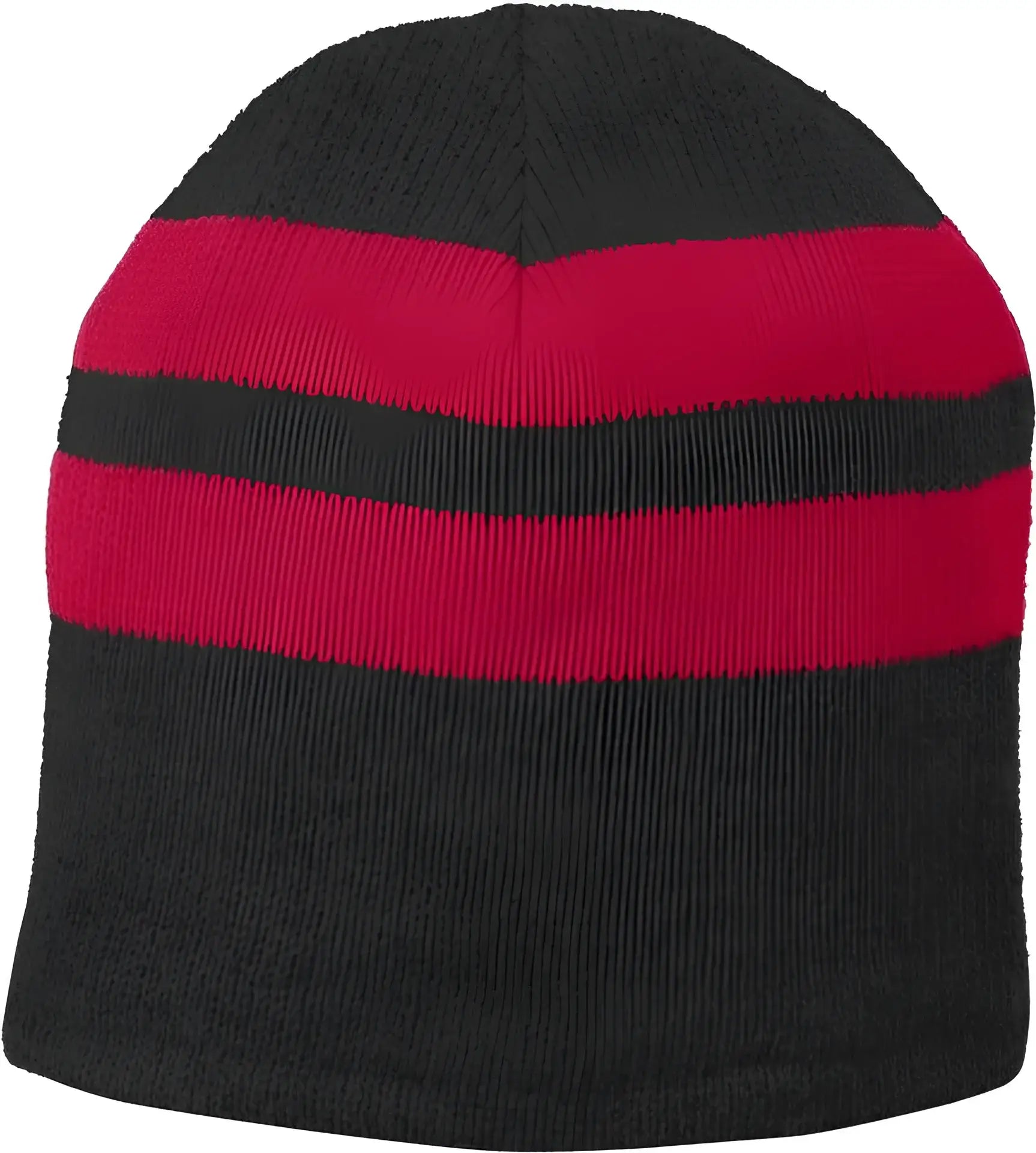 Port & Company C922 Fleece-Lined Striped Beanie Cap - Black Athletic Red - Black Red / One Size Fits Most