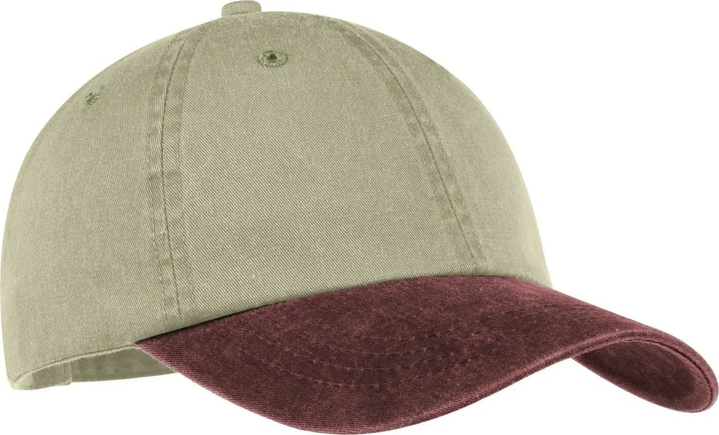 Port & Company CP83 Two Tone Pigment Dyed Cap Khaki Maroon Khaki Maroon / One Size Fits Most