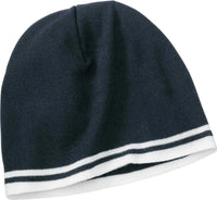 Port & Company CP93 Fine Knit Skull Cap with Stripes - Navy White - Navy White / One Size Fits Most