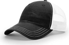 Richardson 111 Garment Washed Trucker Cap - Black White - Black White / OSFM