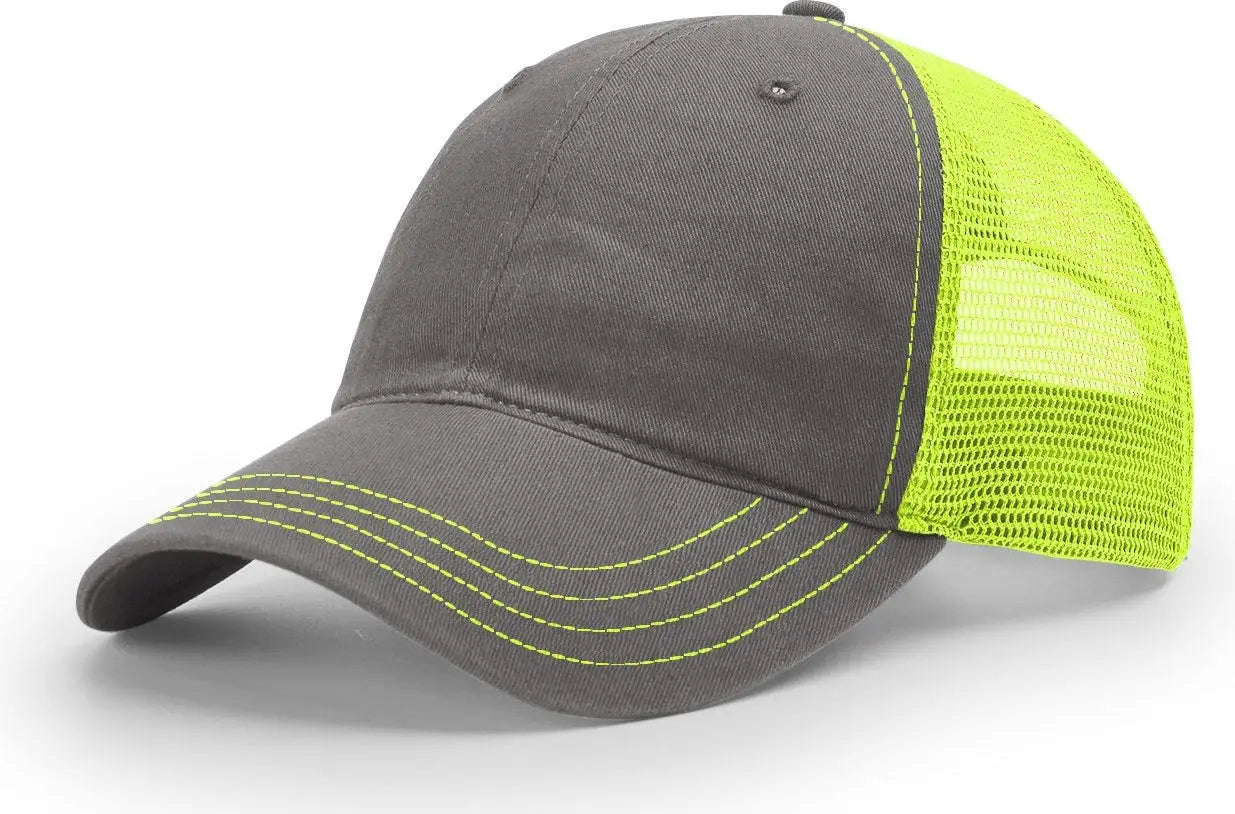 Richardson 111 Garment Washed Trucker Cap - Charcoal Neon Yellow - Dark Gray Yellow / OSFM