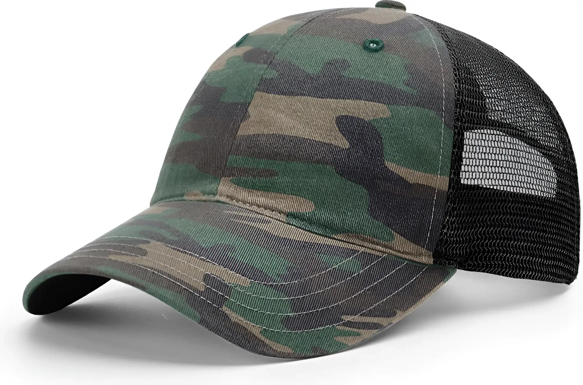 Richardson 111P Garment Washed Printed Trucker Cap - Green Camo Black - Green Camo Black / OSFM