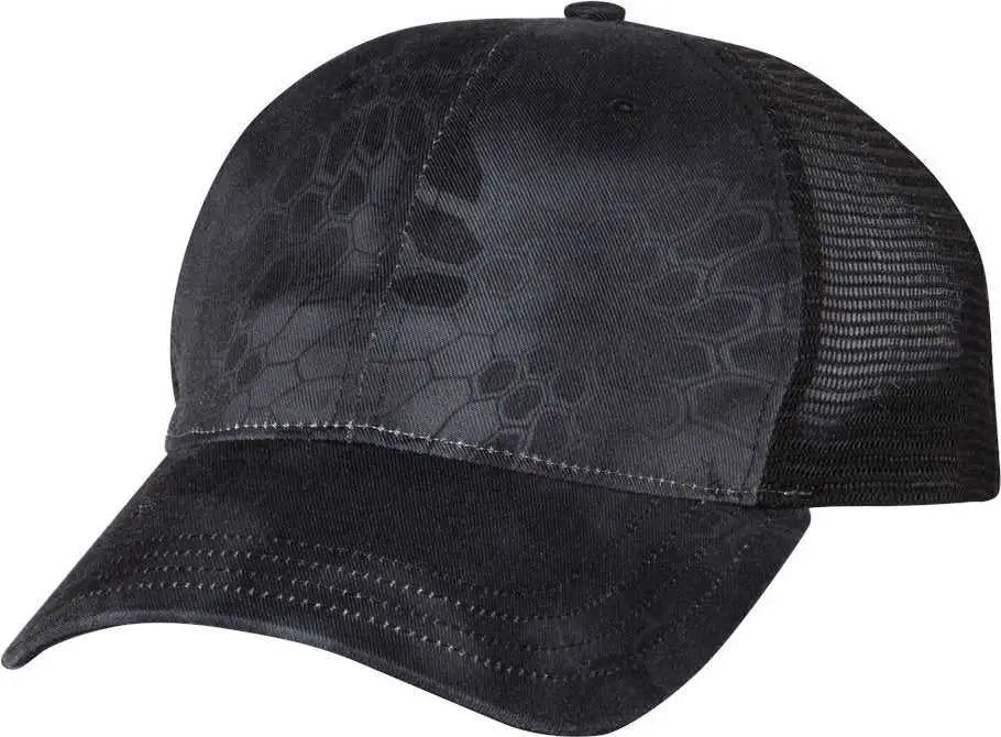 Richardson 111P Washed Printed Trucker Caps Kryptek Typhon Black Kryptek Black / OSFM
