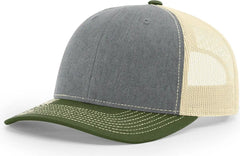 Richardson 112 Trucker Cap - Heather Gray Birch Army Olive - Gray Olive / OSFM