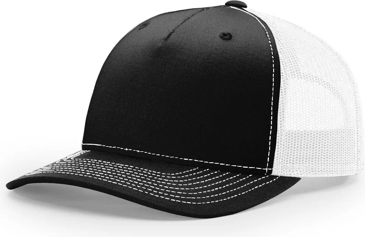 Richardson 112FP Five Panel Trucker Cap - Black White - Black White / OSFM