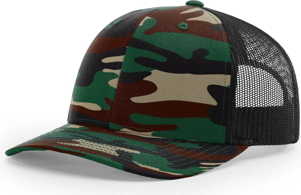 Richardson 112P Printed Trucker Cap - Green Camo Black - Green Camo Black / OSFM