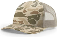 Richardson 112PFP 5 Panel Patterned Snapback Trucker Caps Harvest Duck Camo Light Tan Duck Camo Tan / One Size Fits Most