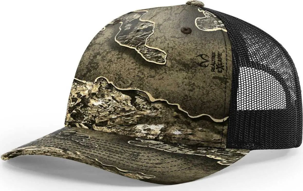 Richardson 112PFP 5 Panel Patterned Snapback Trucker Caps Realtree Escapse Black Realtree Black / OSFM