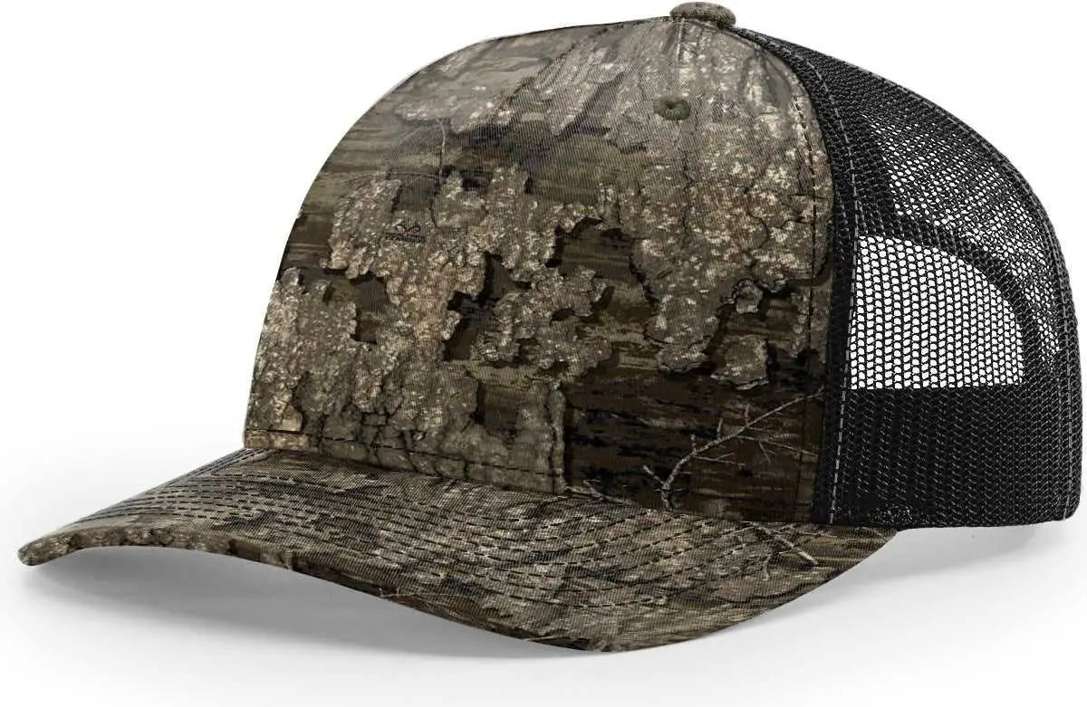Richardson 112PFP 5 Panel Patterned Snapback Trucker Caps Realtree Timber Black Realtree Black / OSFM