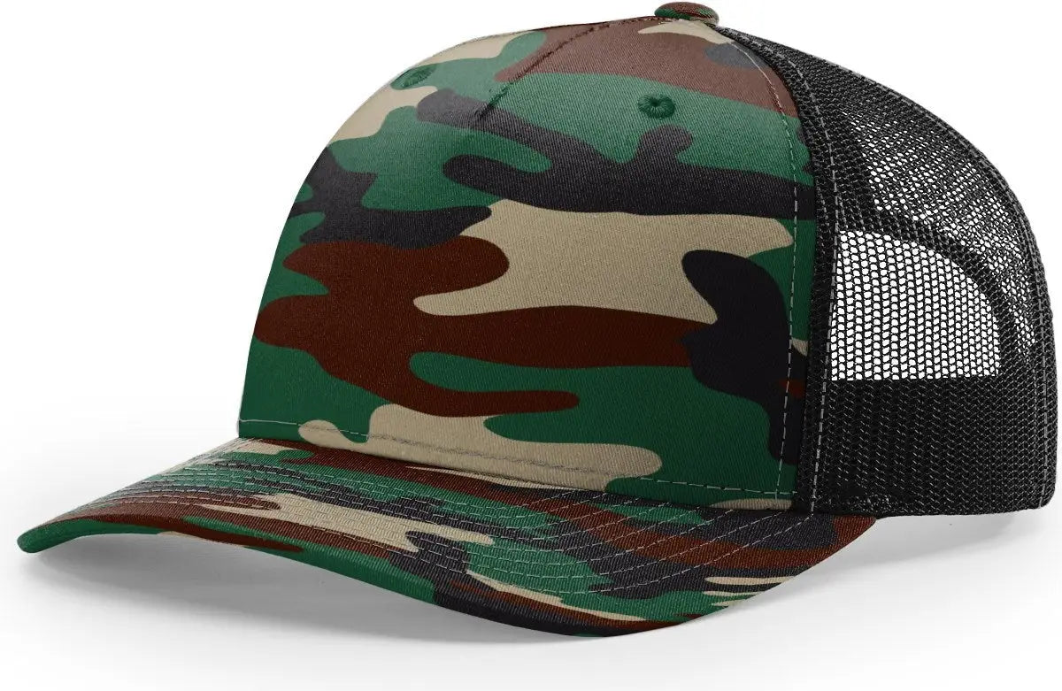 Richardson 112PFP Printed Five Panel Trucker Cap - Green Camo Black - Green Camo Black / OSFM