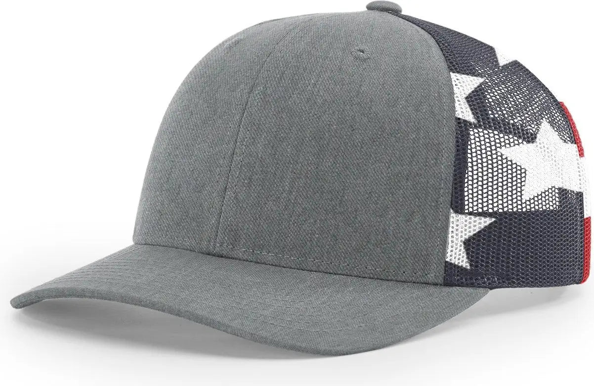 Richardson 112PM Printed Mesh Trucker Cap - Heather Gray Stars Stripes - Gray Stars & Stripes / OSFM