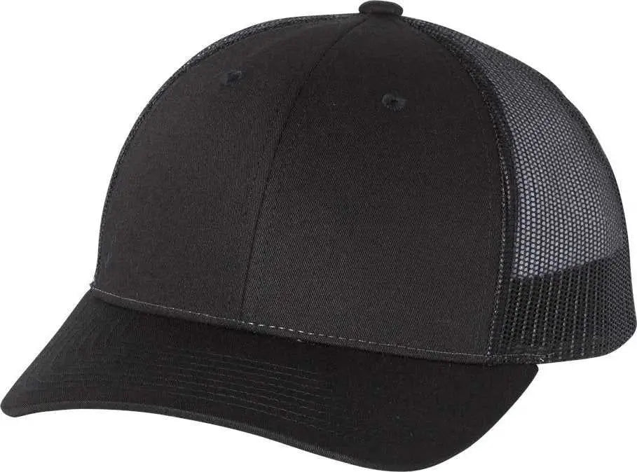 Richardson 115 Low Pro Trucker Caps - Black - Black / SM
