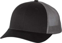 Richardson 115 Low Pro Trucker Caps - Black Charcoal - Black Dark Gray / SM