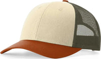 Richardson 115 Low Pro Trucker Caps - Cream/ Loden Green/ Dark Orange - Ivory Orange / S
