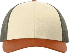 Richardson 115 Low Pro Trucker Caps - Cream/ Loden Green/ Dark Orange