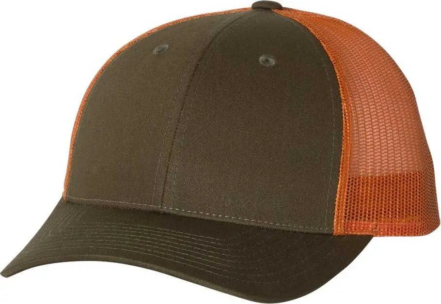 Richardson 115 Low Pro Trucker Caps - Dark Loden Jaffa Orange - Dark Gray Burnt Orange / SM