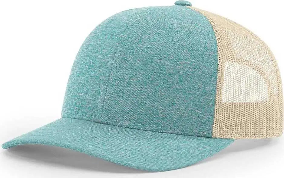 Richardson 115CH Low Pro Heather Trucker Caps - Green Teal Heather Birch - Teal Light Gray / SM