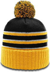 Richardson 134 Sriped Beanie with Cuff & Pom - Black Gold White - Black Gold / OSFM