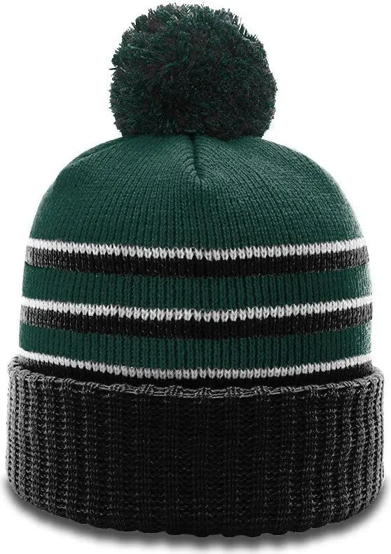 Richardson 134 Sriped Beanie with Cuff & Pom - Dark Green Black White - Forest Black White / OSFM
