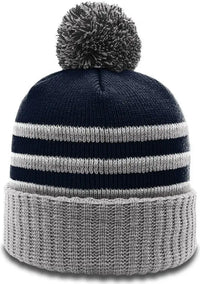 Richardson 134 Sriped Beanie with Cuff & Pom - Navy Gray White - Navy Gray White / OSFM