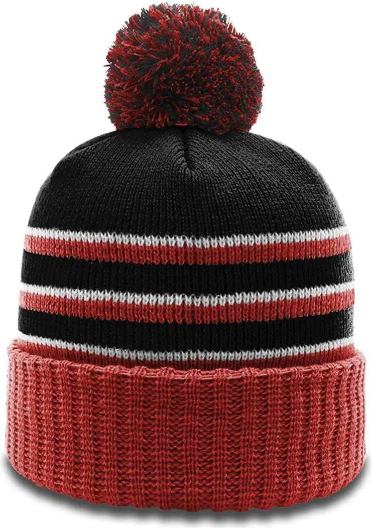 Richardson 134 Stripe Pom Beanies with Cuff Black Red White Black Red / OSFM