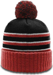 Richardson 134 Stripe Pom Beanies with Cuff Black Red White Black Red / OSFM