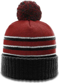 Richardson 134 Stripe Pom Beanies with Cuff - Cardinal Black White - Cardinal Black / OSFM