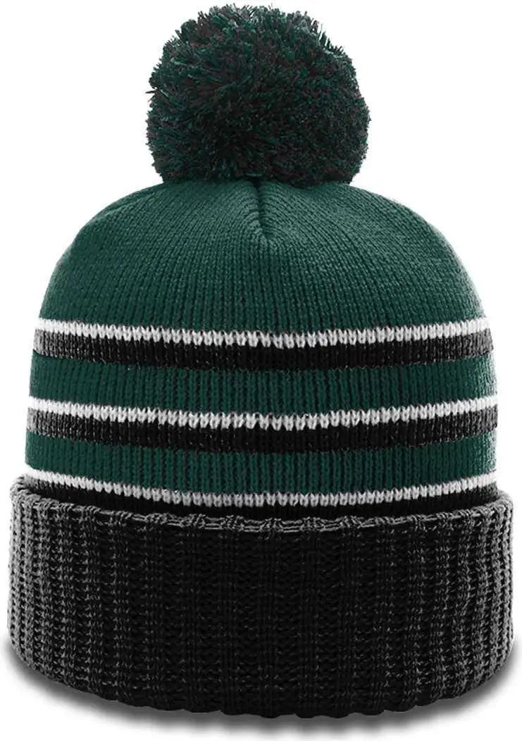 Richardson 134 Stripe Pom Beanies with Cuff Dark Green Black White Forest Black / OSFM