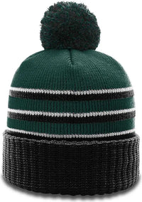 Richardson 134 Stripe Pom Beanies with Cuff Dark Green Black White Forest Black / OSFM