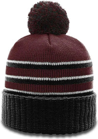 Richardson 134 Stripe Pom Beanies with Cuff Maroon Black White Maroon Black / OSFM