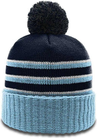 Richardson 134 Stripe Pom Beanies with Cuff Navy Columbia Blue White Navy Columbia Blue / OSFM