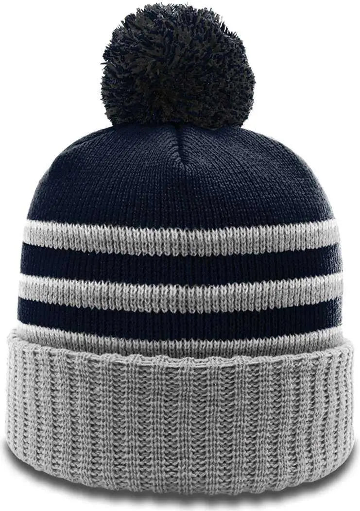 Richardson 134 Stripe Pom Beanies with Cuff Navy Gray White Navy Gray / OSFM