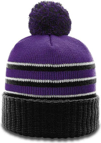 Richardson 134 Stripe Pom Beanies with Cuff Purple Black White Purple Black / OSFM