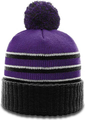 Richardson 134 Stripe Pom Beanies with Cuff Purple Black White Purple Black / OSFM