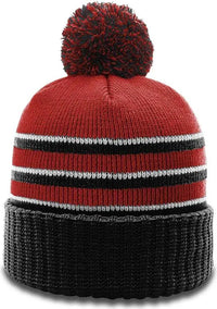 Richardson 134 Stripe Pom Beanies with Cuff Red Black White Red Black / OSFM