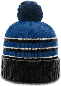 Richardson 134 Stripe Pom Beanies with Cuff Royal Black White Royal Black / OSFM