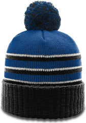 Richardson 134 Stripe Pom Beanies with Cuff Royal Black White Royal Black / OSFM